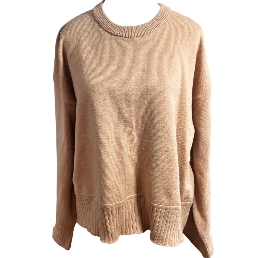 Vigoss Womens Tan Camel Crewneck Drop Shoulder Ribbed Knit Pullover Sweater L